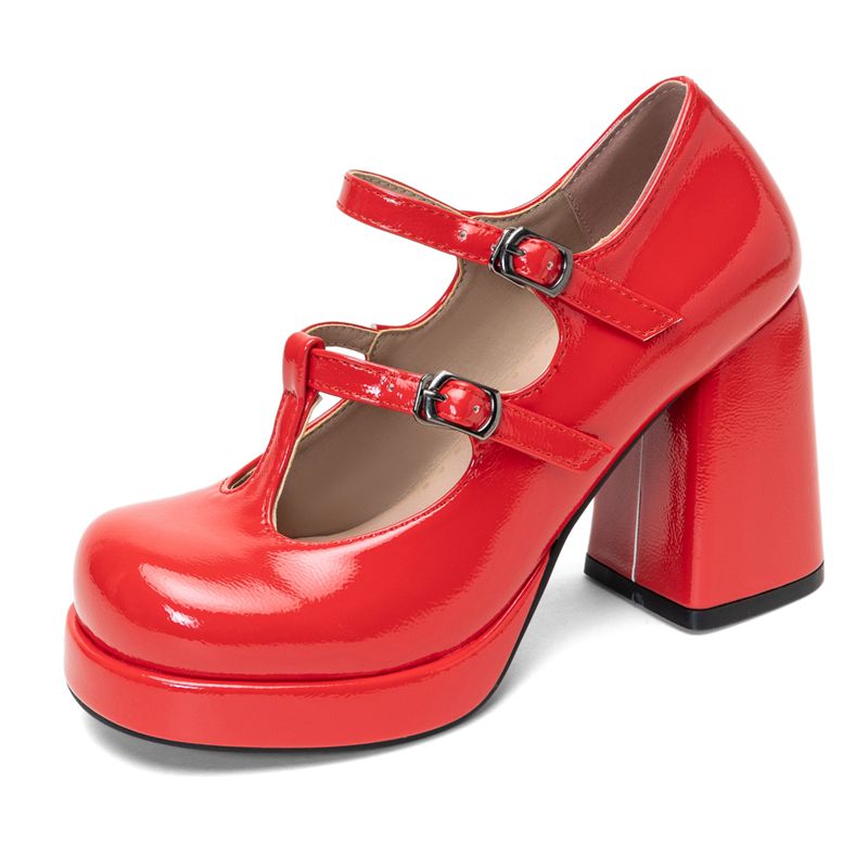 Retro Shiny Female Pump Round  - Pump Heel Block ulasan dan harga